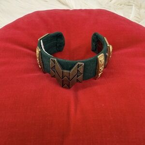 High End Vintage Green And Brass Bangle Velvet Cuff Style Aztec‎ MCM